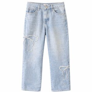 Light wash denim jeans with denim bow detail M